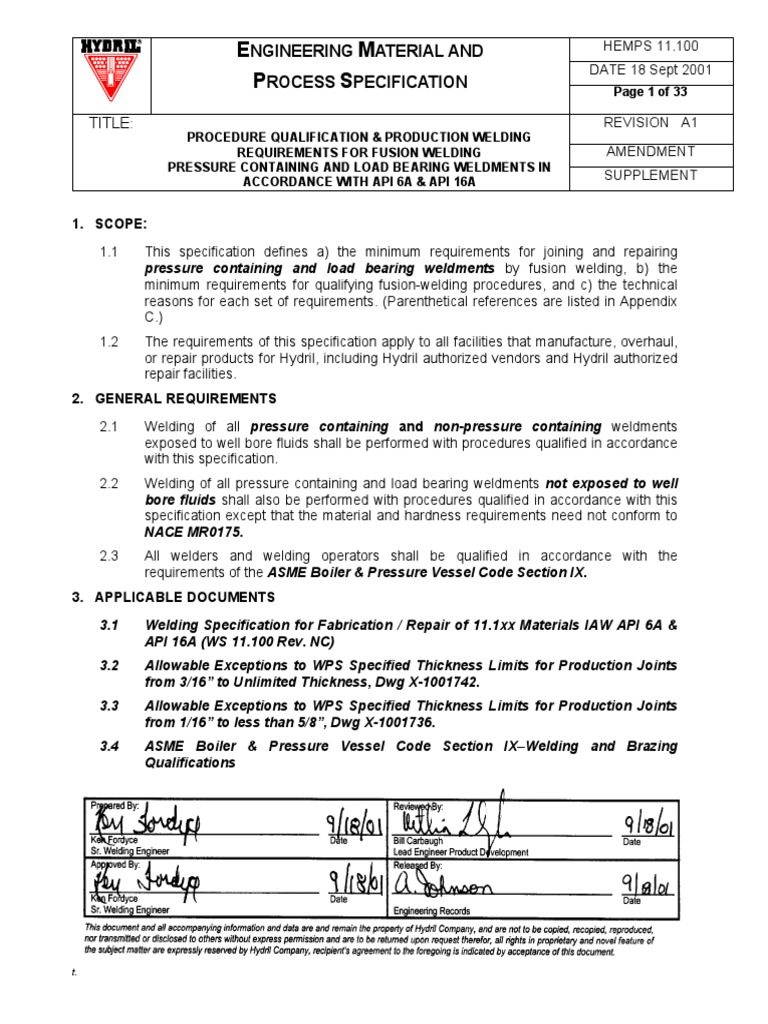 Welding Procedure Requirements API 6A & 16A | PDF | Welding | Construction