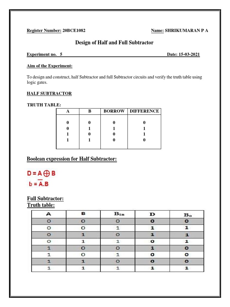 5 Half and Full Subtractor | PDF | Science & Mathematics | Technology ...