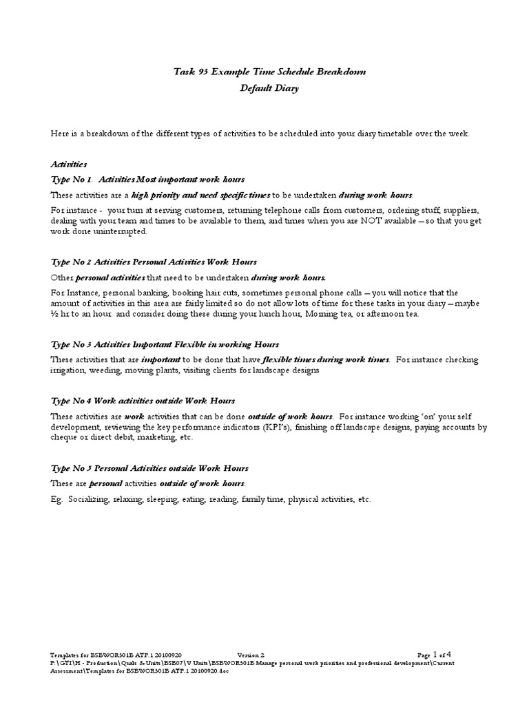 Task 93 Example Time Schedule Breakdown Default Diary | PDF | Business