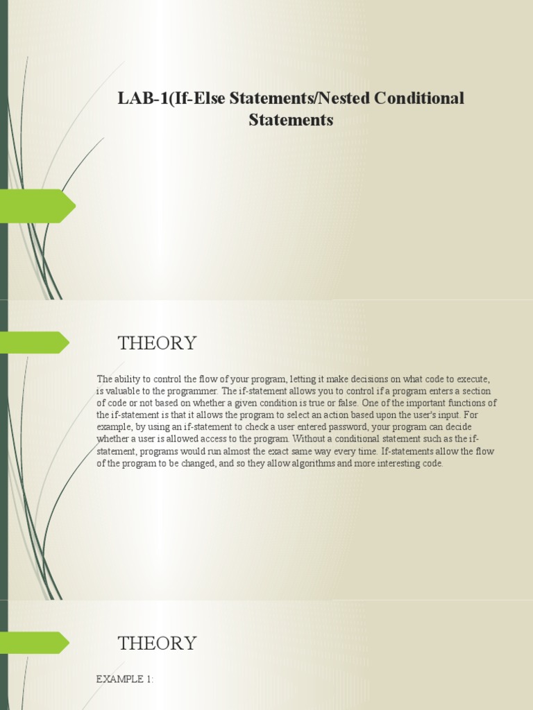 LAB-1 (If-Else Statements/Nested Conditional Statements | PDF ...