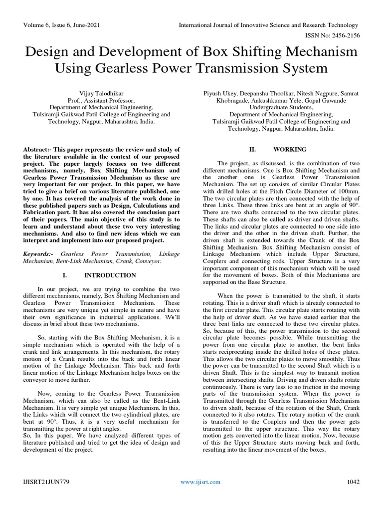 Design and Development of Box Shifting Mechanism Using Gearless Power