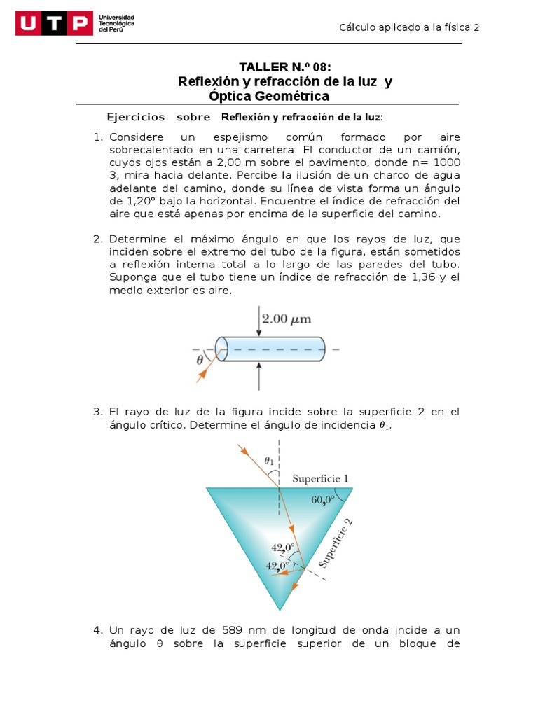 Ejercicios de Óptica y Refracción | PDF | Reflexión (Física) | Ligero