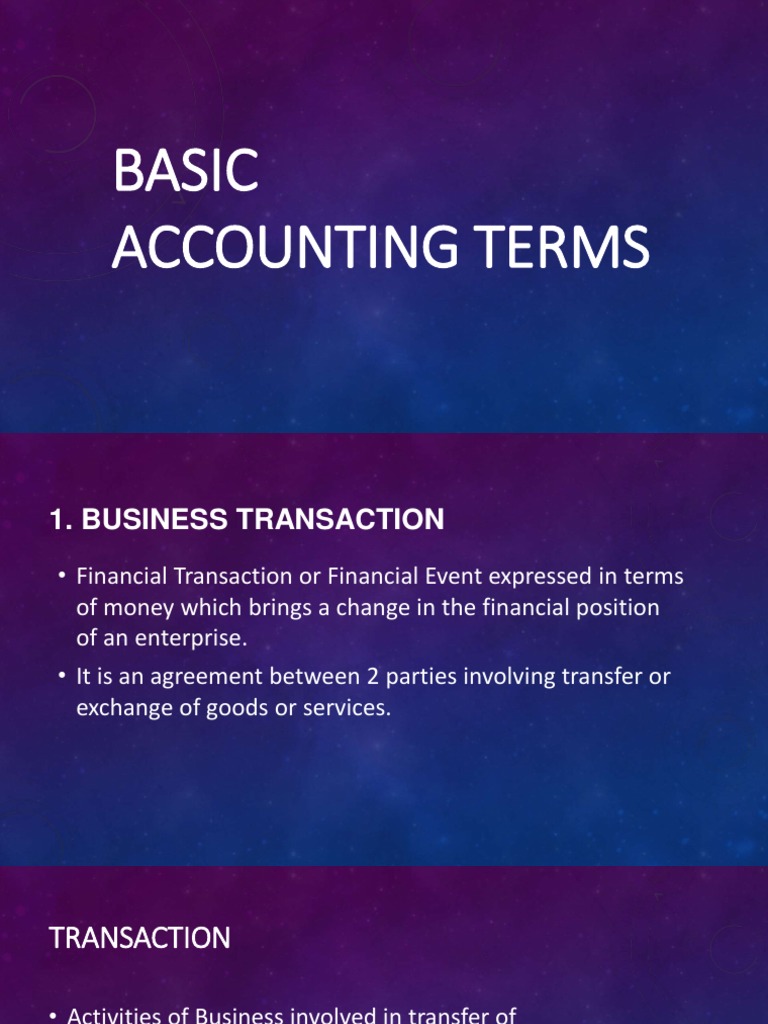 Basic Accounting Terms | PDF | Debits And Credits | Financial Transaction