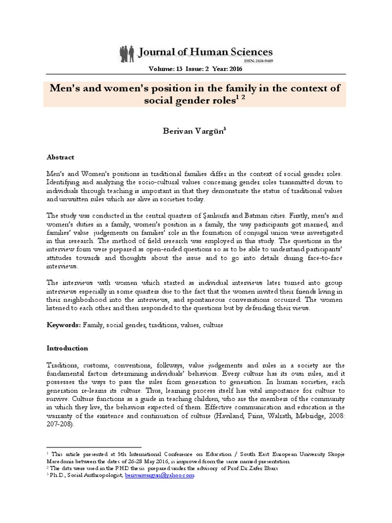 Gender Roles in Traditional Families | PDF | Family | Marriage