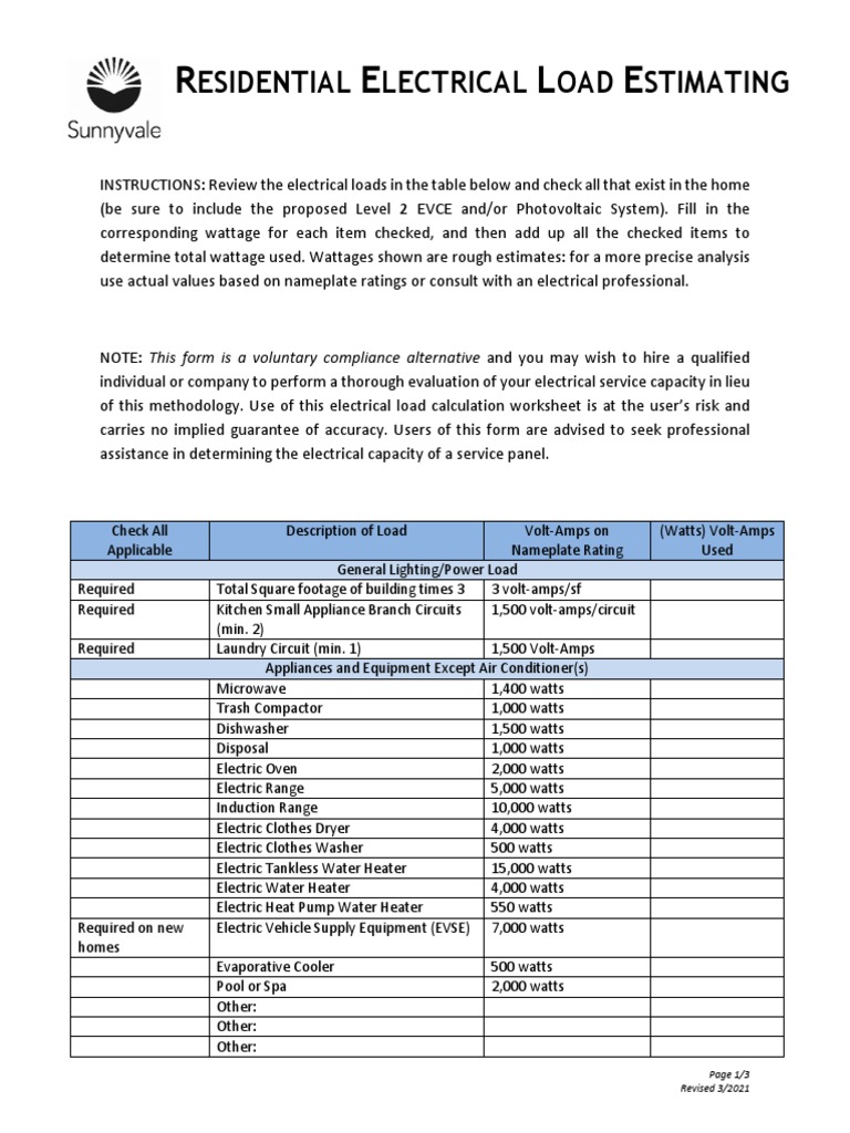 Estimating Residential Electrical Loads A StepbyStep Guide to
