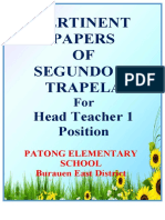 Pertinent Papers OF Segundo C. Trapela: Head Teacher 1 Position