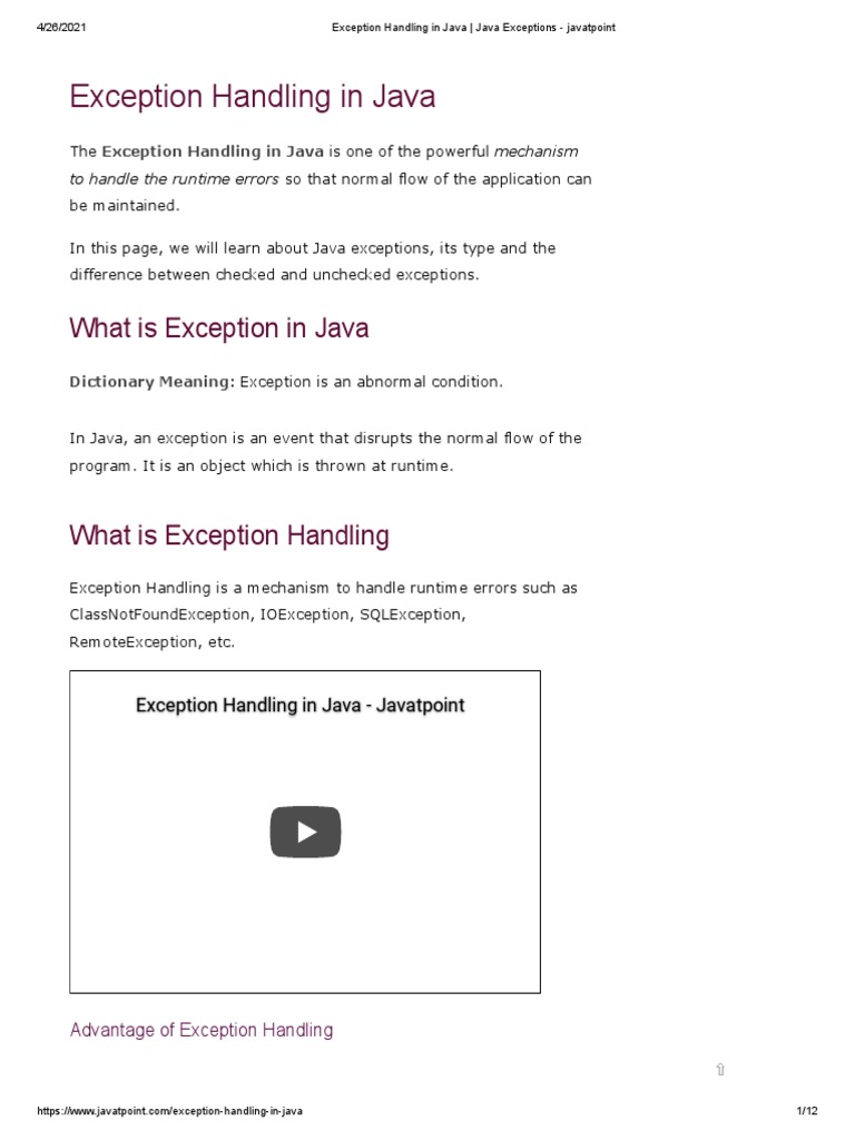 Exception Handling in Java  Java Exceptions - javatpoint