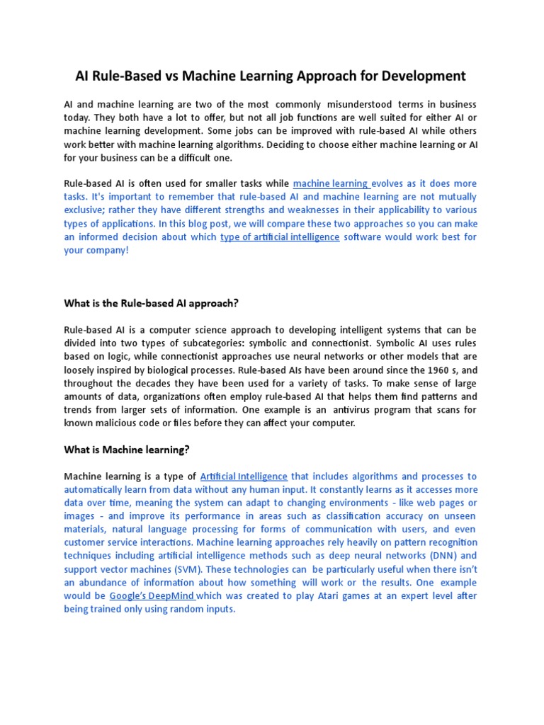 AI Rule-Based Vs Machine Learning Approach For Development | PDF