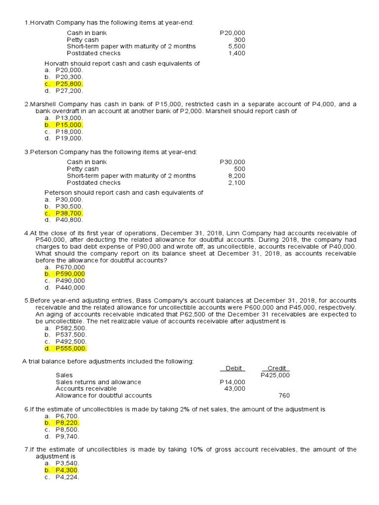 Analysis of Cash, Cash Equivalents, Accounts Receivable, and Notes