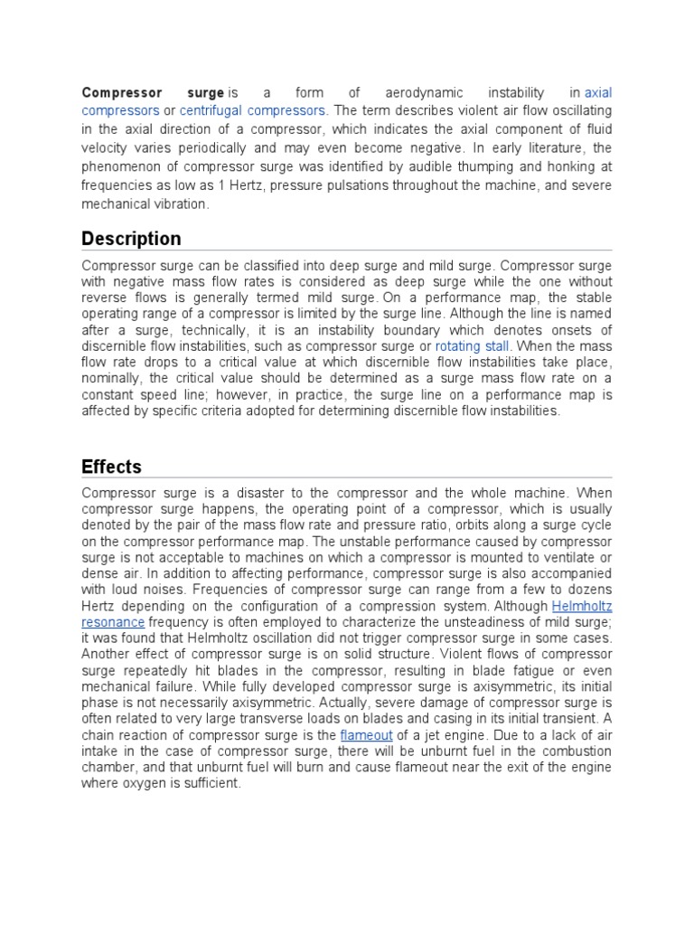 Description Compressor Surge Is A Form Of Aerodynamic Instability In
