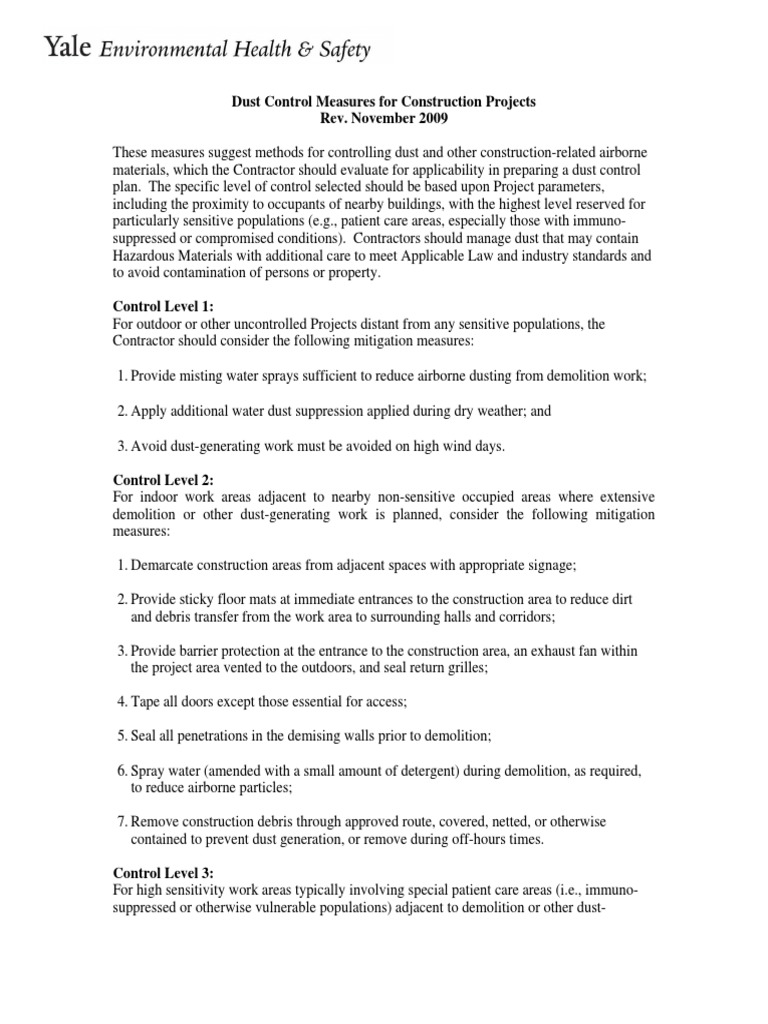 Dust Control Measures For Construction Projects Rev. November 2009 ...