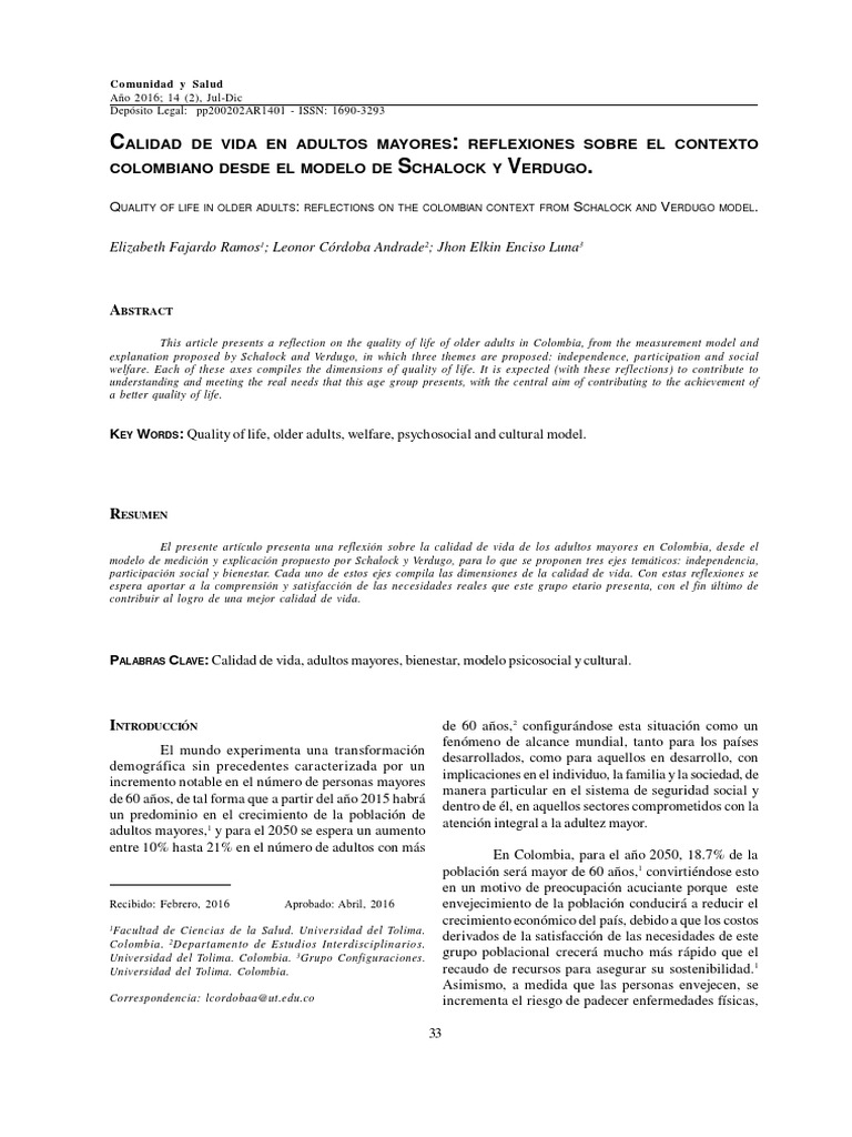 Calidad de Vida de Los Adultos Mayores Verdugo | PDF | Adultos | Vejez