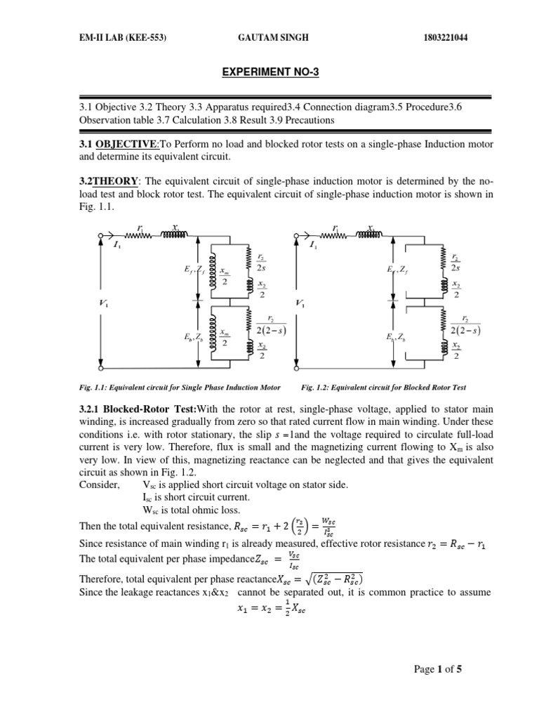 No Load and Blocked Rotor Tests on Motor | PDF | Electric Motor ...