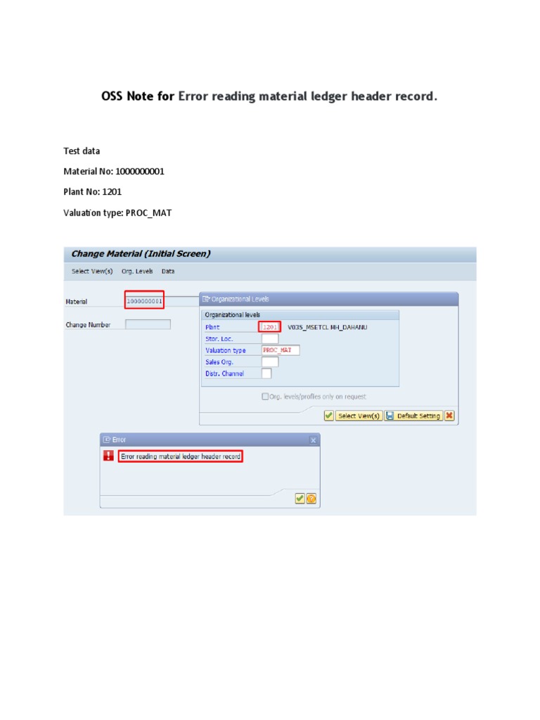 OSS Note For Error Reading Material Ledger Header Record PDF