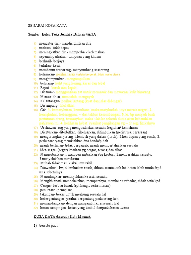 Senarai Kosa Kata Pdf
