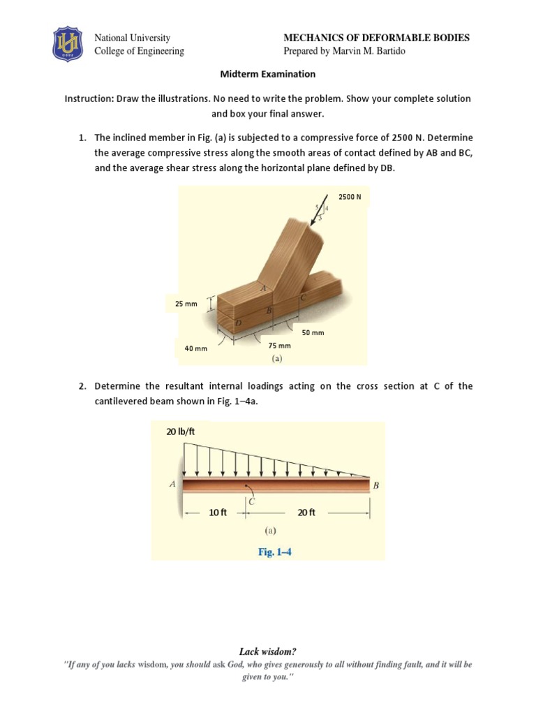 Mechanics of Deformable Bodies Midterm Exam | PDF | Deformation ...