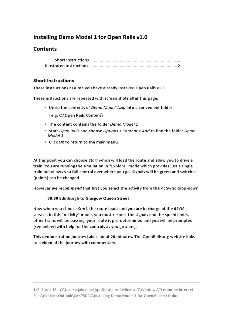 Installing Demo Model 1 For Open Rails v1.0: Short Instructions | PDF ...