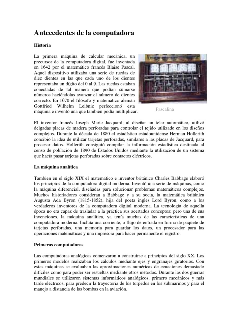 Antecedentes de La Computadora | PDF | Almacenamiento de datos de la ...