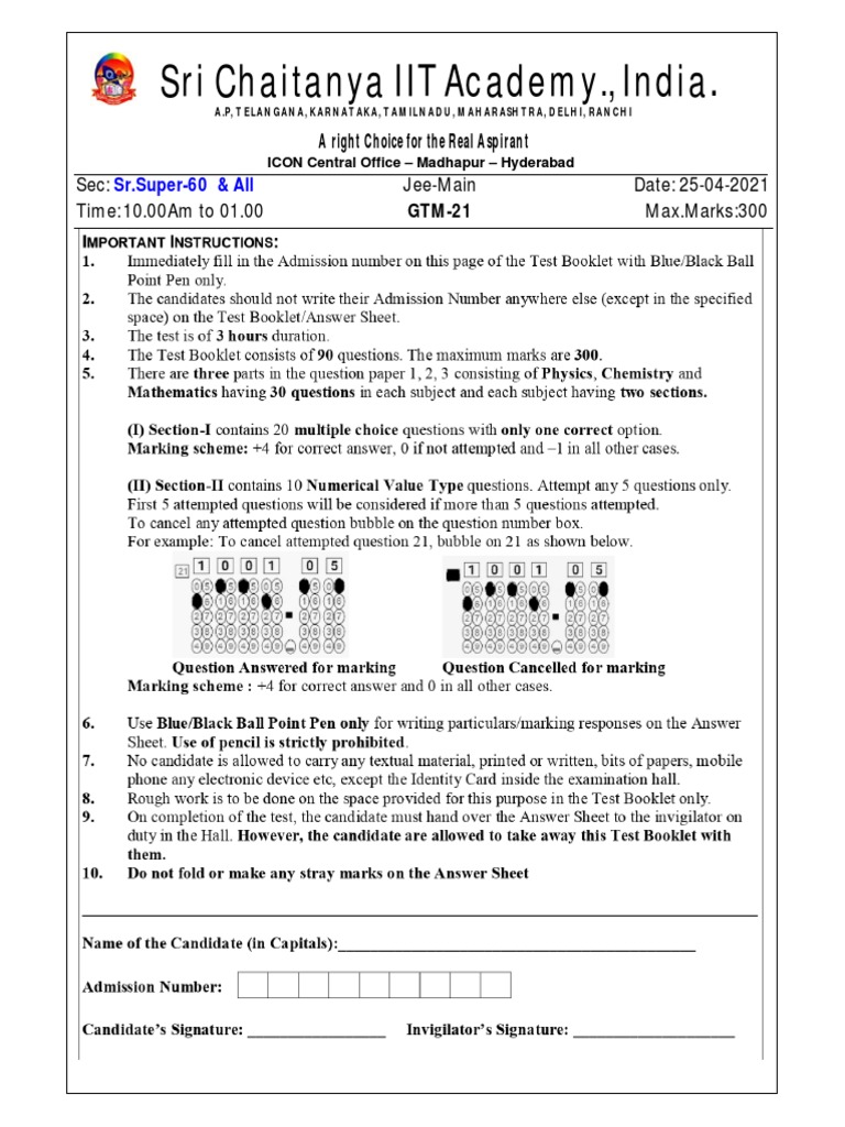 Sri Chaitanya JEE Main Question Paper | PDF | Momentum | Electron