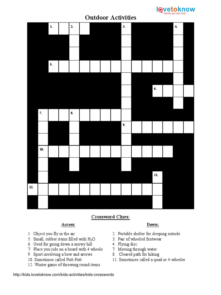 3212 Outdoor Activities Crossword PDF Puzzlehunts Sports