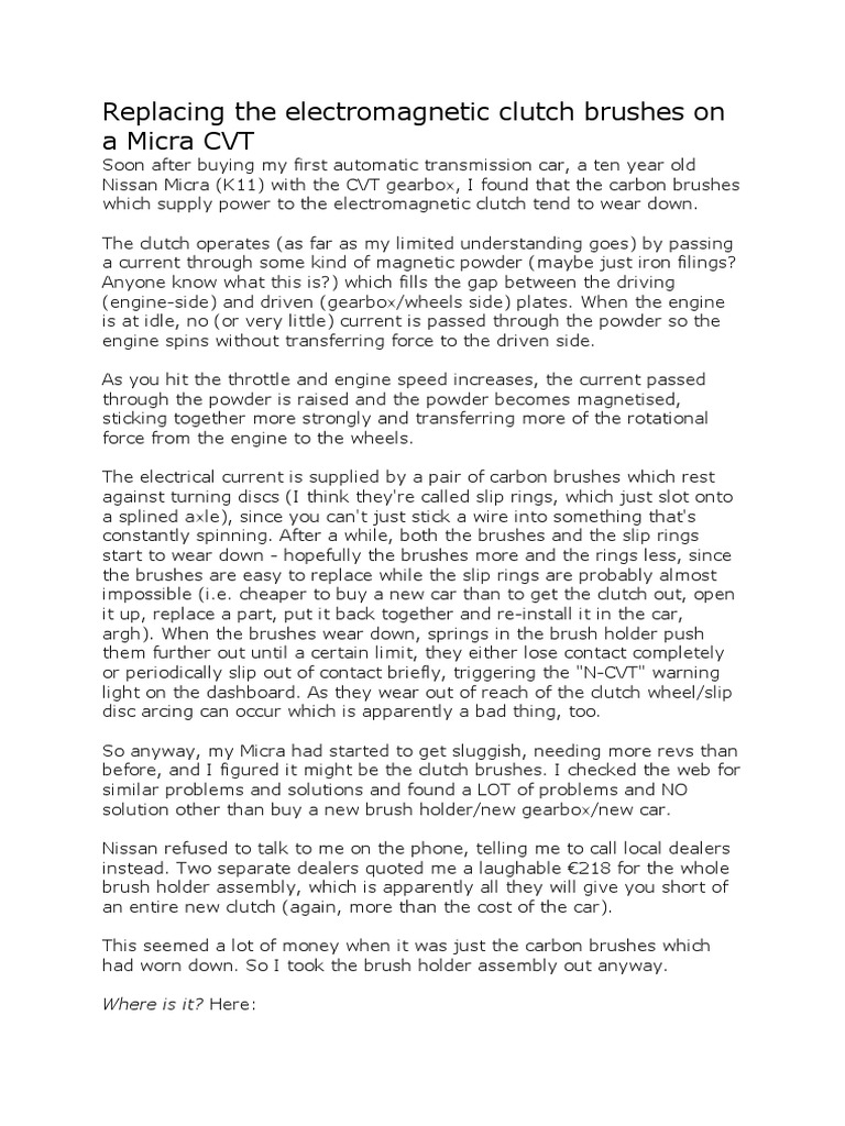 Replacing The Clutch Brushes On A Micra CVT PDF