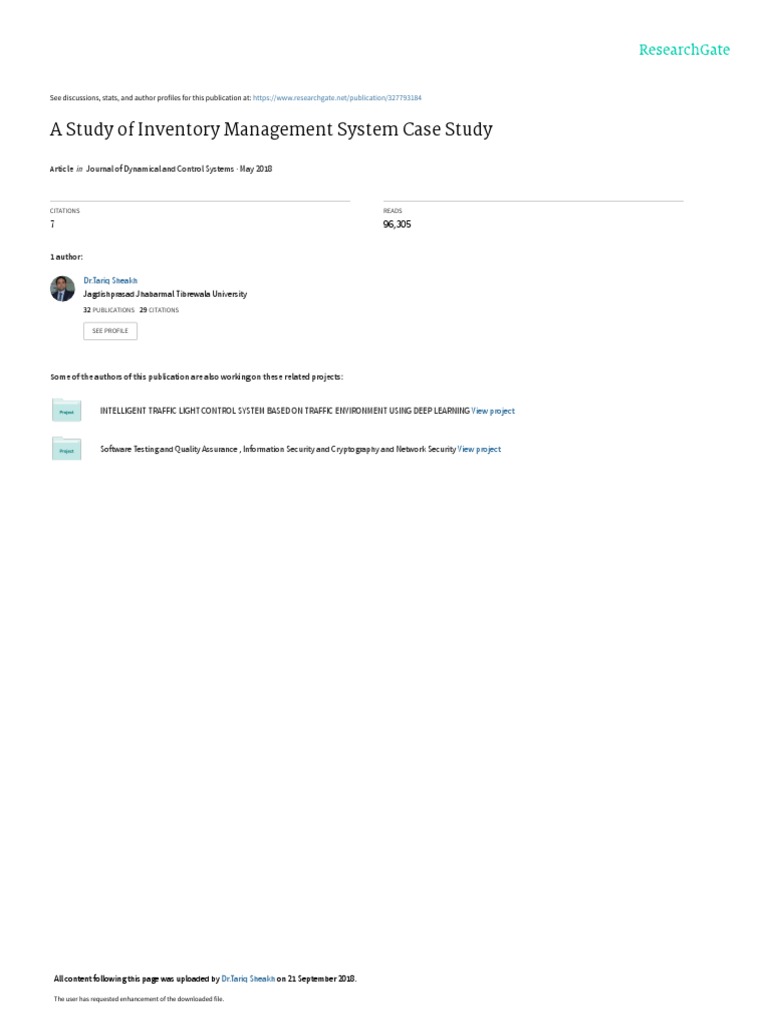 A Study of Inventory Management System Case Study: Journal of Dynamical ...