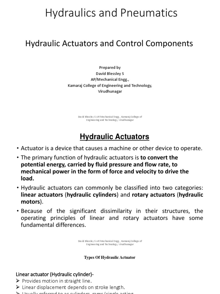 Hydraulic Actuators: Types and Functions | PDF | Actuator | Engines