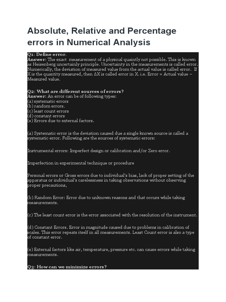 Absolute Relative And Percentage Error In Numerical Analysis