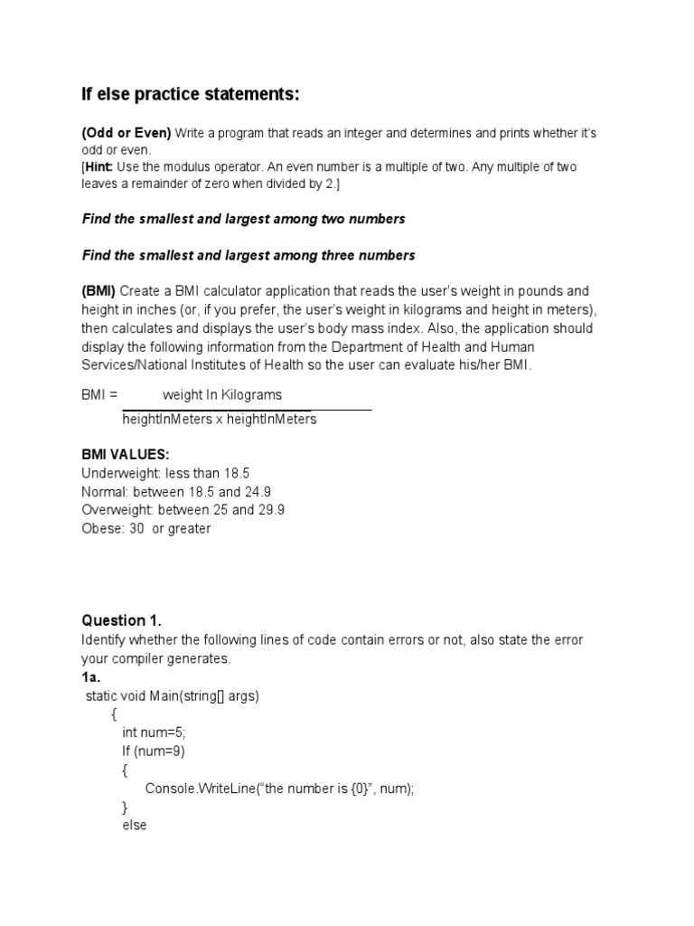 If Else Practice Statements | PDF | Body Mass Index | Computer Programming