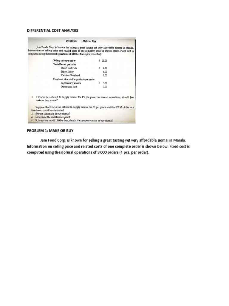 Differential Cost Analysis Problems PDF