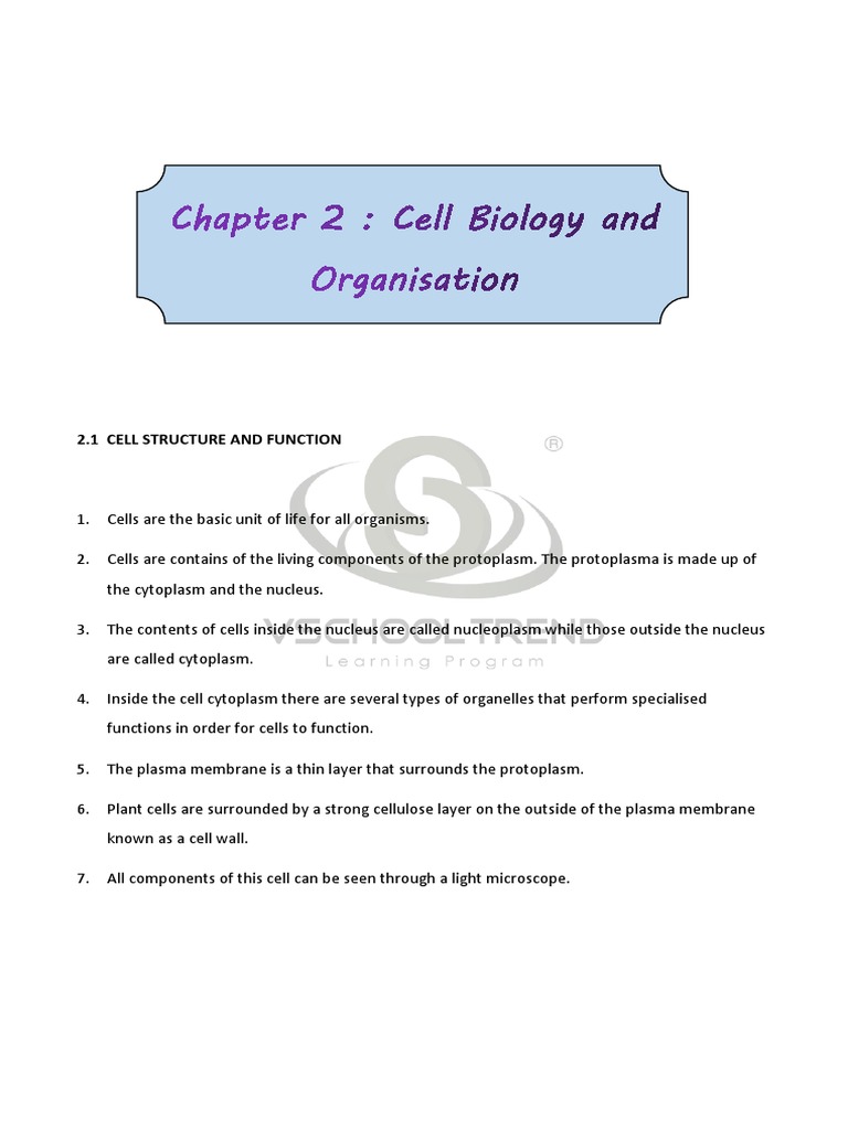 2.1 Cell Structure and Function | PDF | Tissue (Biology) | Endoplasmic ...