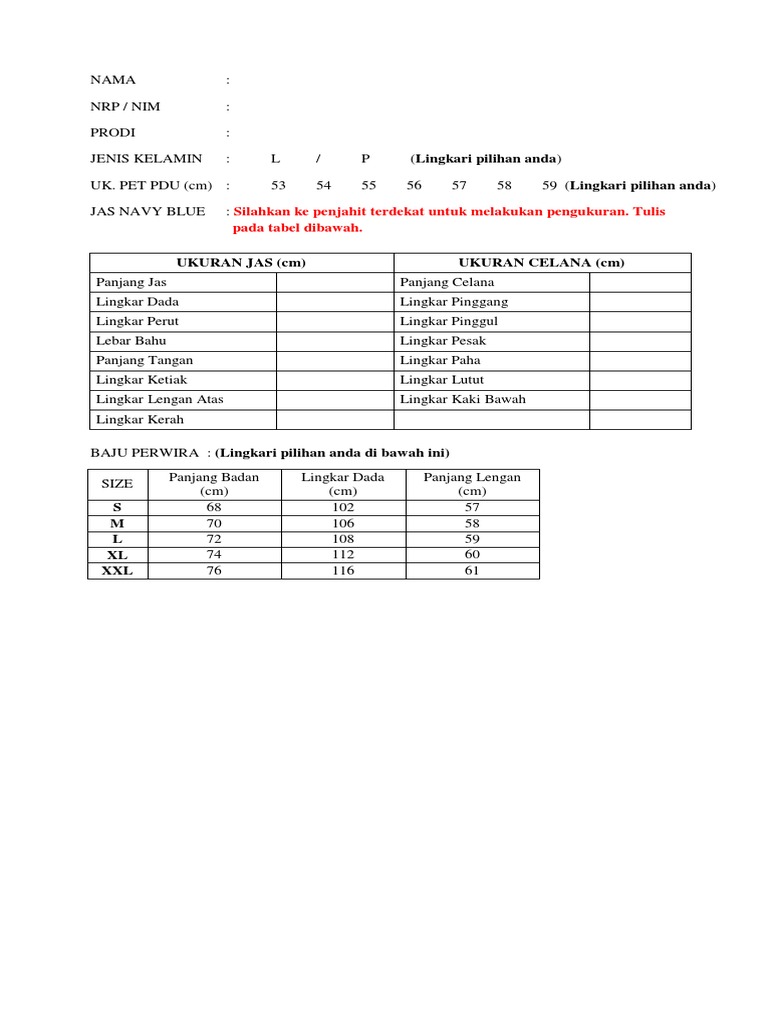 Tabel Ukuran Jas dan Baju Pria | PDF