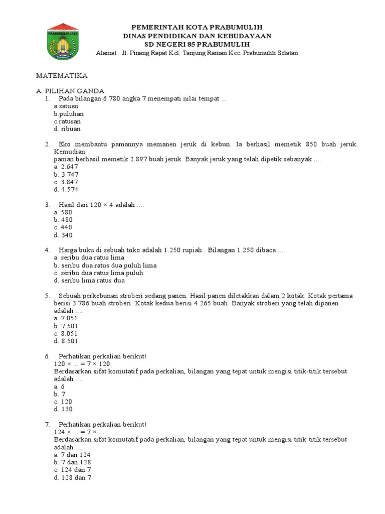 Menjelajahi Dunia Angka: Contoh Soal UAS Matematika Semester 2 Kelas 3 Beserta Pembahasannya Menjelajahi Dunia Angka: Contoh Soal UAS Matematika Semester 2 Kelas 3 Beserta Pembahasannya