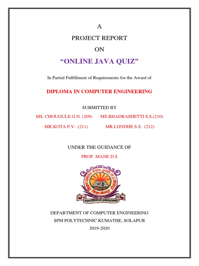 Online Java Quiz Project Report | PDF | Test (Assessment) | System