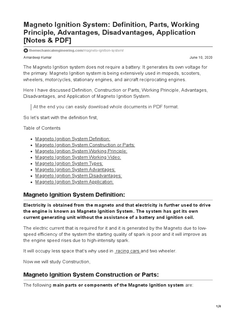 Ignition System Definition Parts Working Principle Advantages