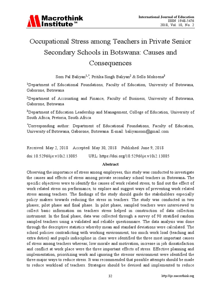 Occupational Stress Among Teachers in Private Seni | PDF | Survey ...