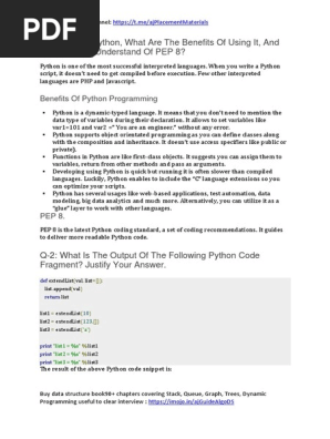 Q 1 What Is Python What Are The Benefits Of Using It And What Do You Understand Of Pep 8 Pdf Parameter Computer Programming Class Computer Programming