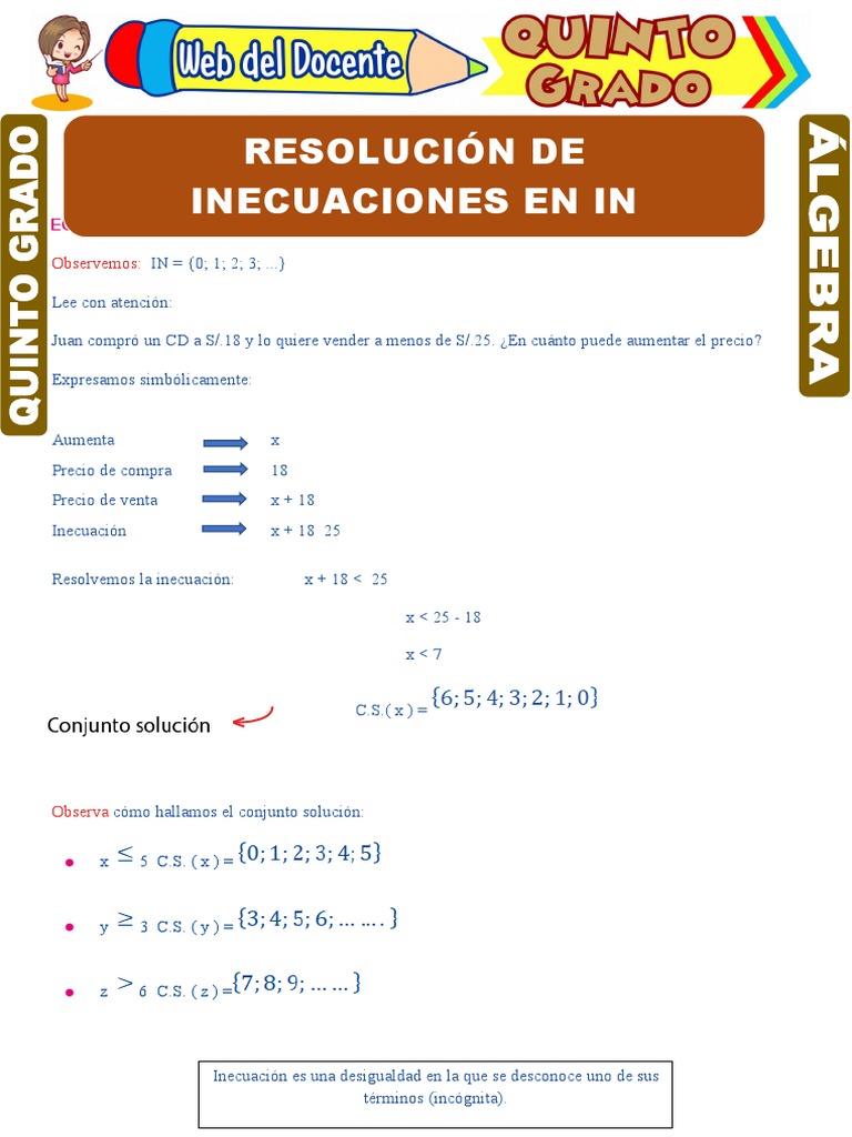 Resolución de Inecuaciones para Quinto Grado de Primaria PDF