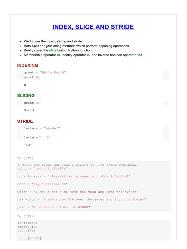 Index, Slice and Stride: Indexing | PDF | Computer Programming ...