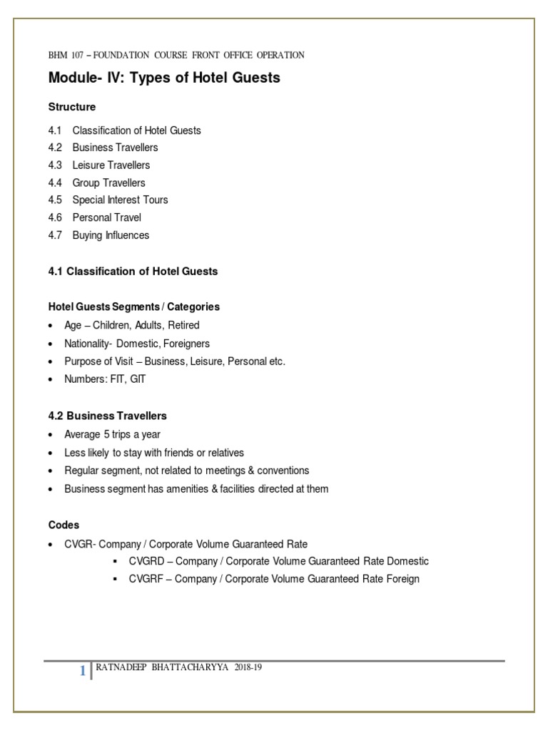 Types Of Hotel Guests Ppt