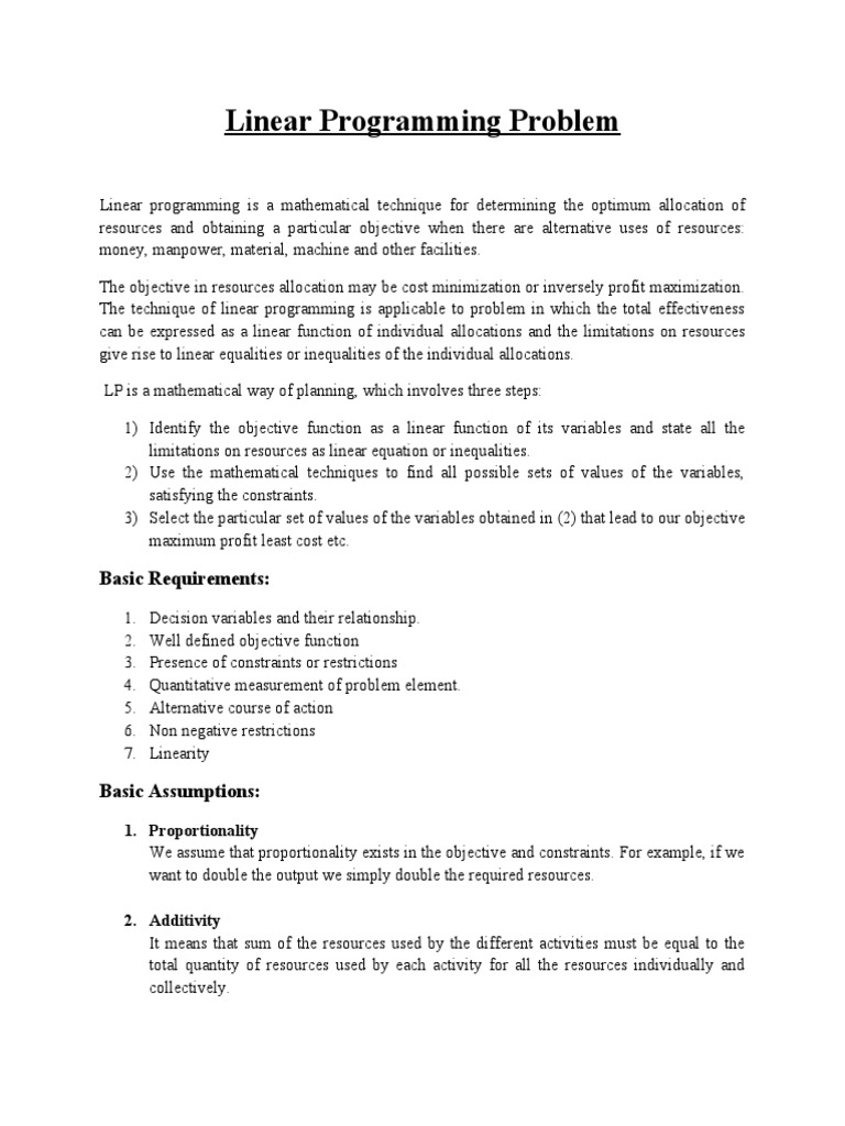 Linear Programming Problem: Basic Requirements | PDF | Linear ...