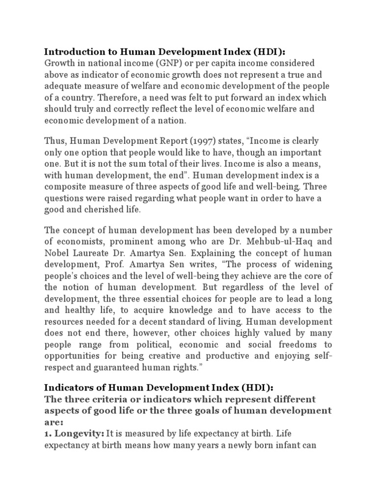 Introduction To Human Development Index (HDI) | PDF | Human Development ...