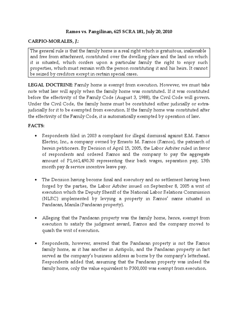 Family Home Exemption from Execution Depends on Date of Constitution