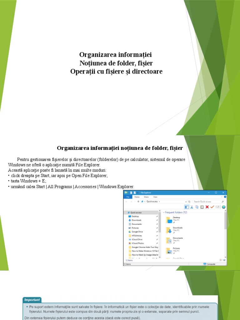 Organizarea Informației, Noțiunea de Folder, Fișier, Operații Cu ...
