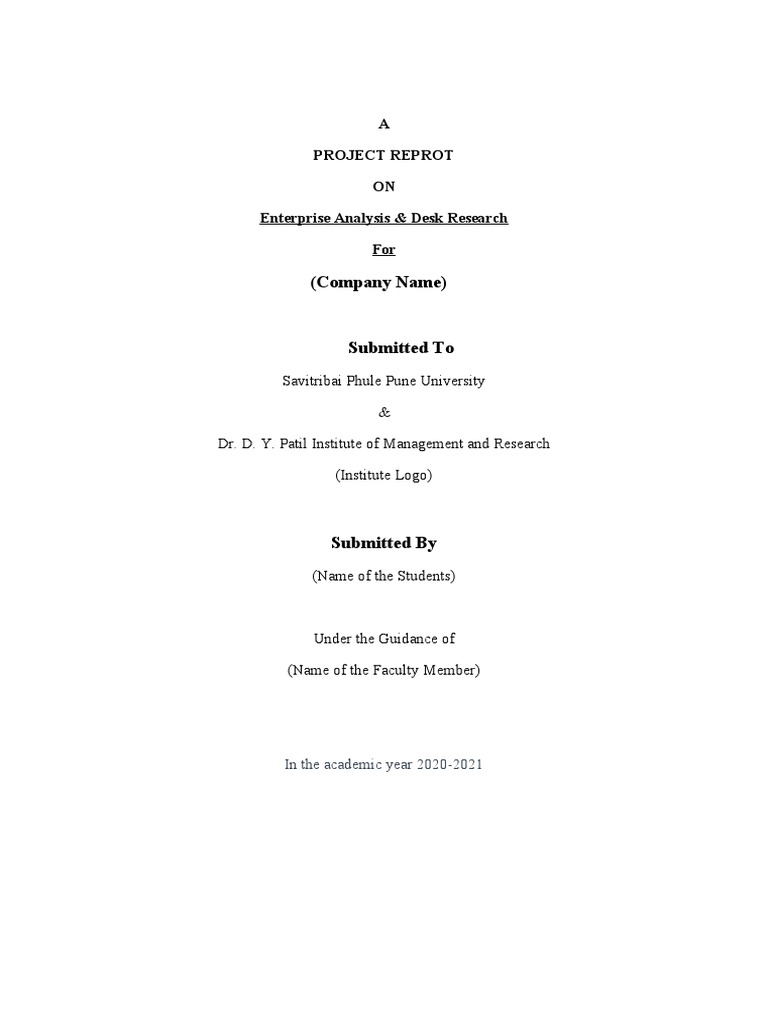 Name) A Project Reprot ON Enterprise Analysis & Desk
