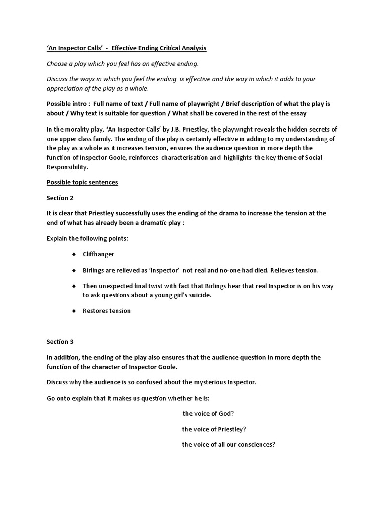 An Inspector Calls Effective Ending Critical Essay PDF