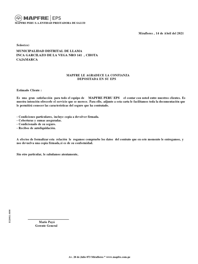 Documentación de Contrato de Seguro MAPFRE | PDF | Póliza de seguros ...