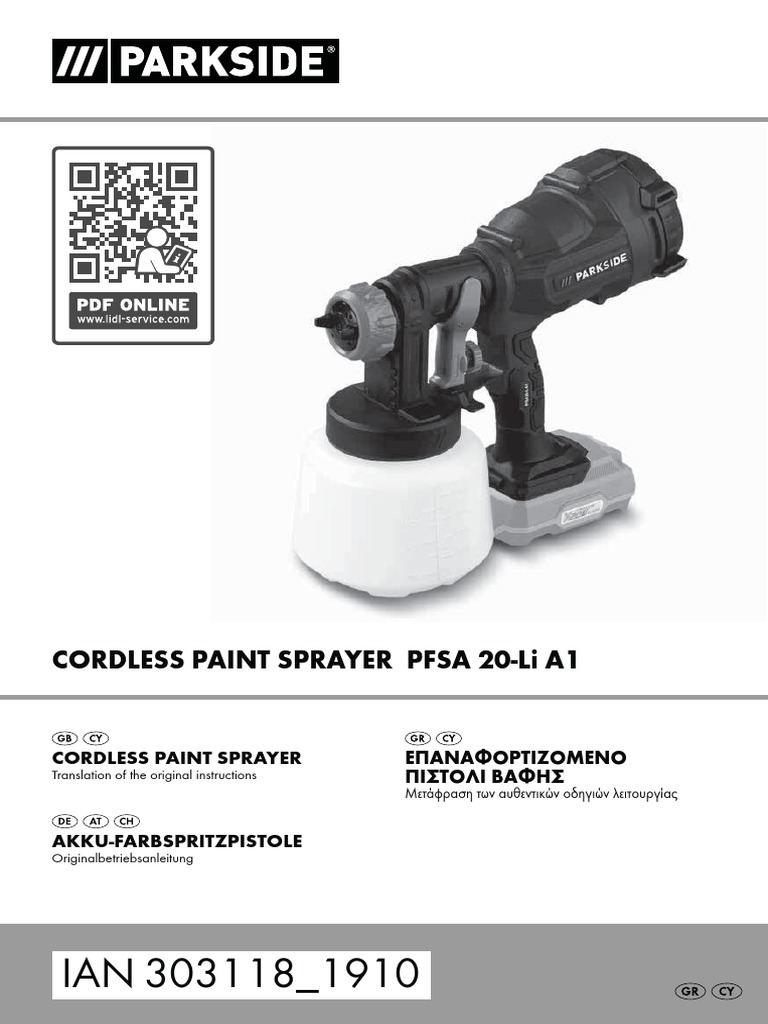 Cordless Paint Sprayer Pfsa 20-Li A1 | PDF | Rechargeable Battery | Battery  Charger