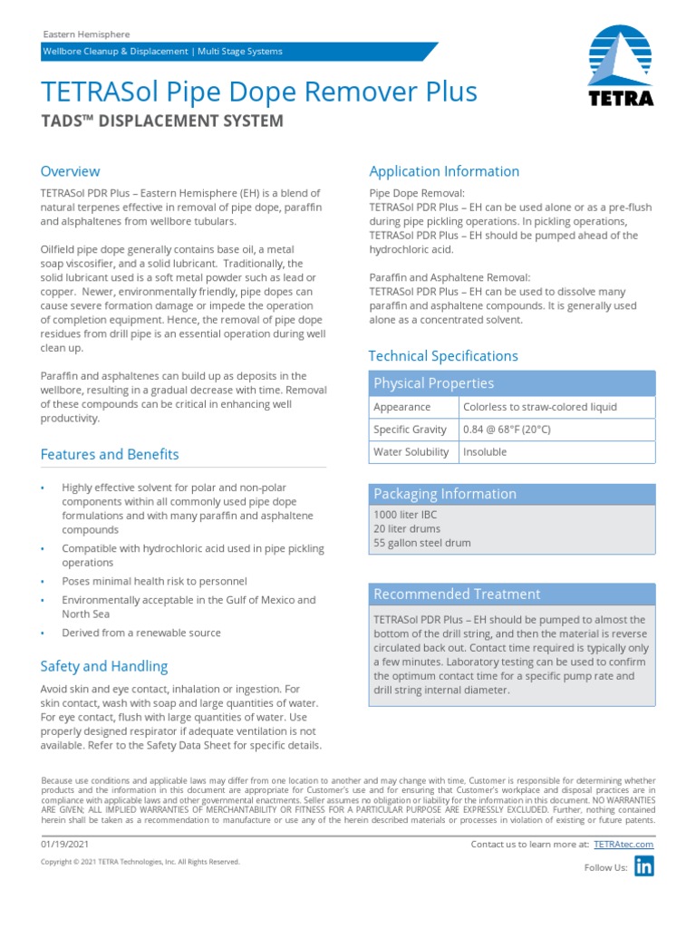 Tetrasol Pipe Dope Remover Plus Tads™ Displacement System PDF