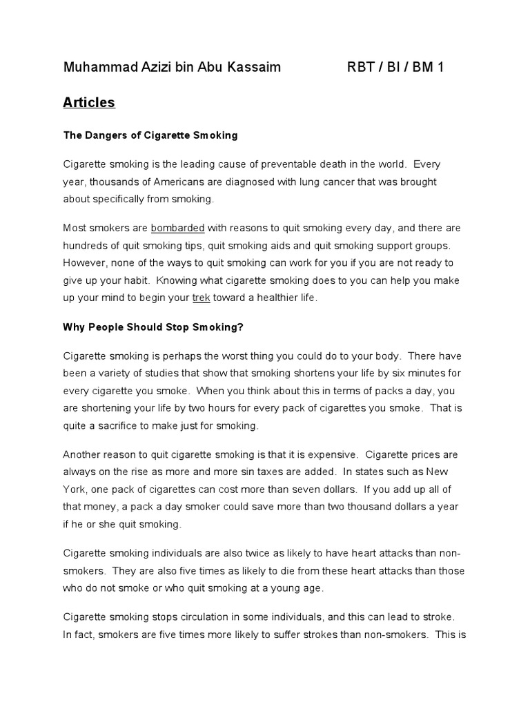 The Health Risks of Cigarette Smoking | PDF | Addiction | Tobacco Smoking